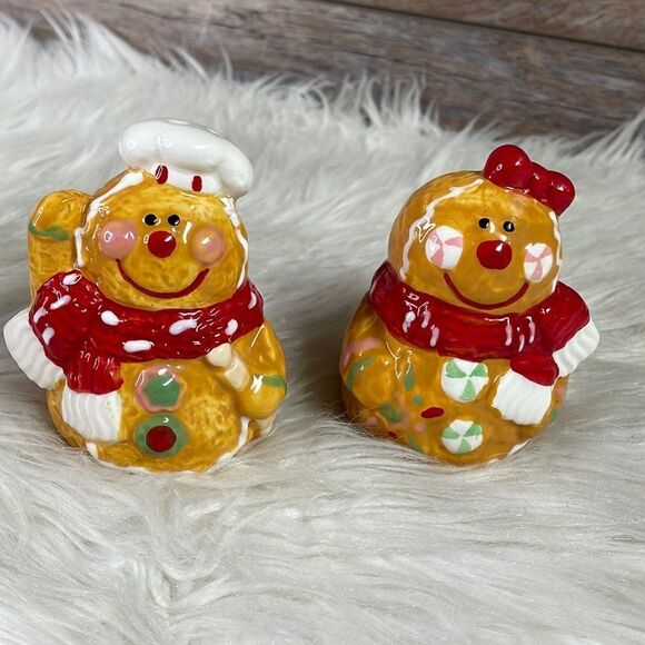 Mr & Mrs Gingerbread Salt and Pepper Shakers, 3 1/2” High - Picture 1 of 5